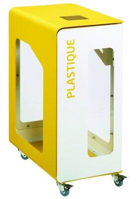 POUBELLE DE TRI VIGIPIRATE A ROULETTES CUBATRI 90L DECHETS PLASTIQUE BLANC / JAUNE
