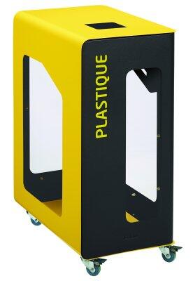 POUBELLE DE TRI VIGIPIRATE A ROULETTES CUBATRI 90L DECHETS PLASTIQUE GRIS MANGANESE / JAUNE