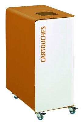 POUBELLE DE TRI A ROULETTES CUBATRI 90L CARTOUCHES BLANC / MARRON