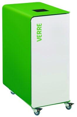 POUBELLE DE TRI A ROULETTES CUBATRI 90L DECHETS VERRE BLANC / VERT