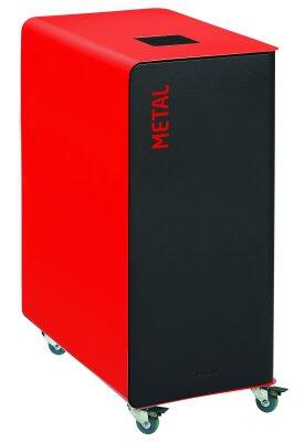 POUBELLE DE TRI A ROULETTES CUBATRI 90L DECHETS METAL GRIS MANGANESE / ROUGE