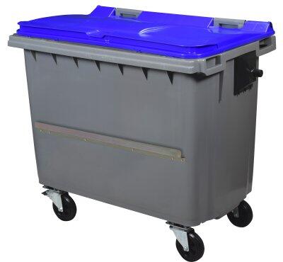 CONTENEUR KOROK 660L 4 ROUES AVEC BARRE VENTRALE GRIS / BLEU