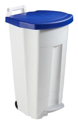 POUBELLE A PEDALE BOOGY 90L 2 ROUES BLANC / BLEU