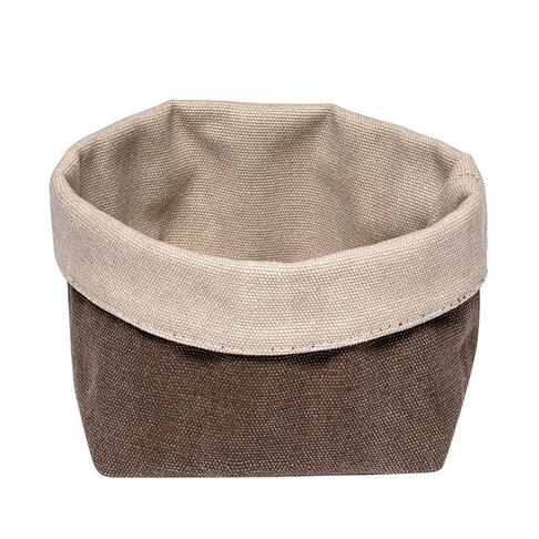 CORBEILLE TISSU 11,5X11,5X9 CM CHOCOLAT/BEIGE