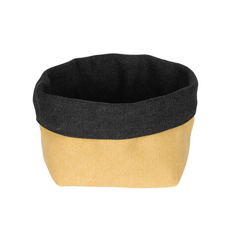 CORBEILLE TISSU 11,5X11,5X9 CM MOUTARDE/NOIRE