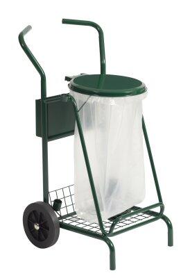 CHARIOT DE VOIRIE MOBISAC 110L AVEC COUVERCLE ROUES CAOUTCHOUC VERT