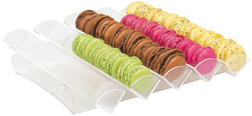 PRÉSENTOIR À MACARONS PMMA 5 RANGS PLATS 32.5X31.5X6.5 CM