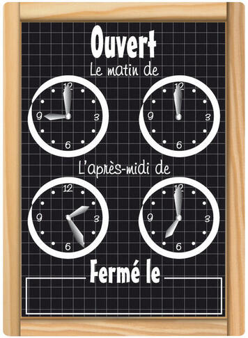 PANCARTE HORLOGE FOND BRUN AVEC ÉTIQUETTES