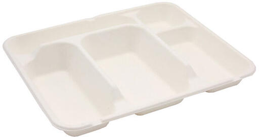 PLATEAUX REPAS FIBRE DE CANNE À 5 COMPARTIMENTS 300X245X40 MM X200