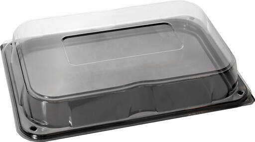 PLATS PS NOIR AVEC COUVERCLES EN PET TRANSPARENT 35X24 CM HAUTEUR 5 CM X25