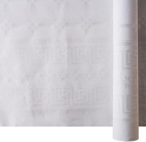 NAPPE ROULEAU EN PAPIER DAMASSÉ BLANC 120 CM 10 MÈTRES