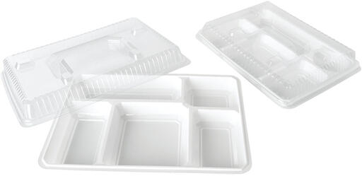 PLATEAUX REPAS EN PS BLANC RENFORCÉ 5 COMPARTIMENTS 32X22,5 CM HAUTEUR 3,4 CM X200
