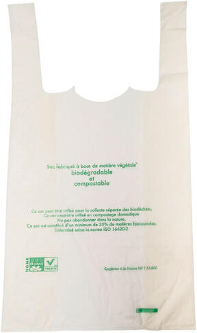 SAC BRETELLES PLASTIQUE BIOPLAST 13µ 26+6X45CM BLANC X1000