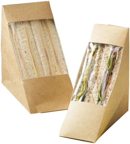BOÎTES EN CARTON KRAFT AVEC COUVERCLE À FENÊTRE POUR 2 CLUBS SANDWICH 123X123X52 MM X500