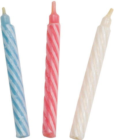 BOUGIES TORSADÉES GROSSES Ø 8 H75 MM COULEURS ASSORTIES X50
