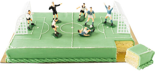 DÉCOR FOOTBALL EN KIT POUR ENTREMETS, 6 JOUEURS + ARBITRE + 2 BUTS