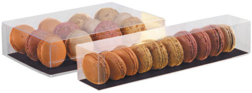 MACARONS EN PVC AVEC FOND CARTON NOIR 240X45X45 MM X50