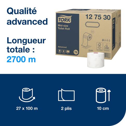 PAPIER TOILETTE PETIT ROULEAU TORK® ADVANCED T6 BLANC 100M 2 PLIS X27 - 2