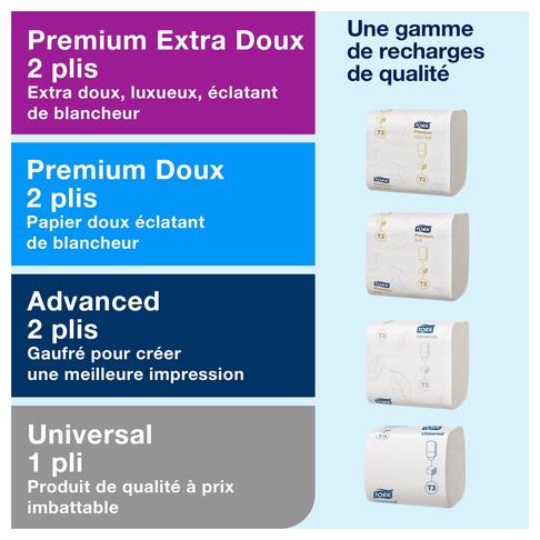 DISTRIBUTEUR DE PAPIER TOILETTE PLIÉ TORK® T3 BLANC - 2
