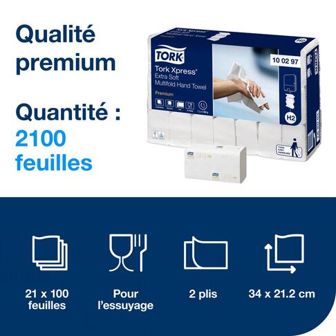 ESSUIE-MAINS PLIÉS EN M TORK® PREMIUM H2 BLANC 34X21.2CM 100 FORMATS 2 PLIS ECOLABEL X21 - 2