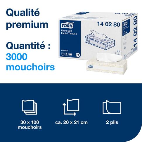 MOUCHOIRS BOÎTE RECTANGLE TORK® PREMIUM F1 BLANC 100 FORMATS 2 PLIS ECOLABEL X30 - 2