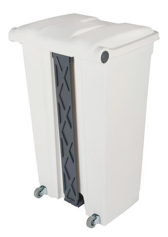 POUBELLE 90L COUVERCLE A PEDALE 2 ROUES BLANC/GRIS - 2