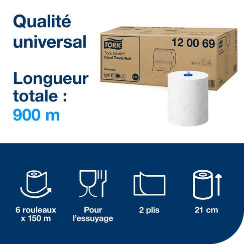 ESSUIE-MAINS ROULEAU TORK MATIC® UNIVERSAL H1 BLANC 150M 2 PLIS ECOLABEL X6 - 2