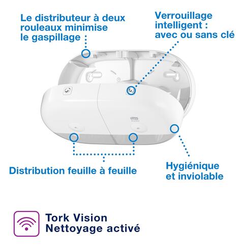 DISTRIBUTEUR DE PAPIER TOILETTE À DÉVIDAGE CENTRAL TORK SMARTONE® MINI DOUBLE T9 BLANC - 2