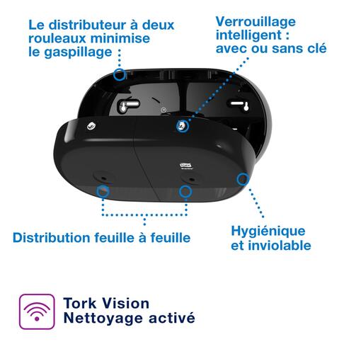 DISTRIBUTEUR DE PAPIER TOILETTE À DÉVIDAGE CENTRAL TORK SMARTONE® MINI DOUBLE T9 NOIR - 2