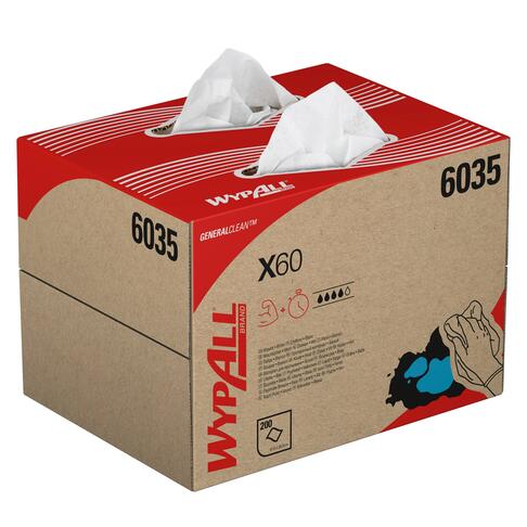 LAVETTE NON TISSEE USAGE COURT WYPALL X60 BOITE DISTRIBUTRICE BLANC 31X42CM X200 - 2