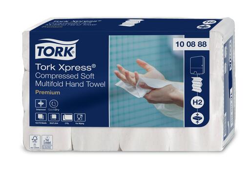 ESSUIE-MAINS COMPRESSÉS PLIÉS EN M TORK XPRESS® H2 PREMIUM BLANC 32X21,2CM 170 FORMATS 2 PLIS ECOLABEL X12 - 2