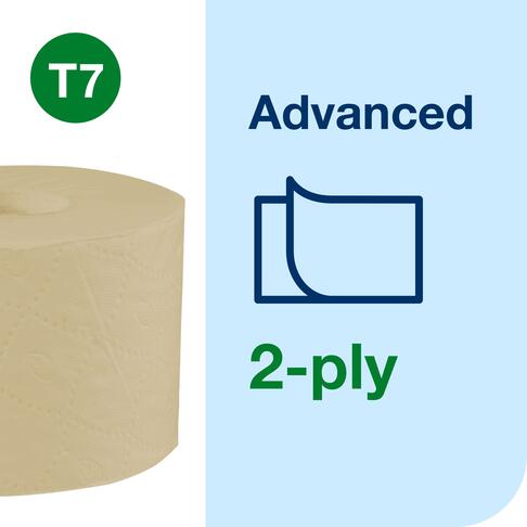 PAPIER TOILETTE PETIT ROULEAU TORK® T7  ADVANCED NATUREL SANS MANDRIN 820 FORMATS 2 PLIS ECOLABEL X24 - 2