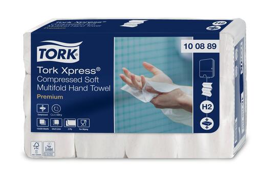ESSUIE-MAINS COMPRESSÉS PLIÉS EN Z TORK XPRESS® H2 PREMIUM BLANC 24X21,2CM 225 FORMATS 2 PLIS ECOLABEL X12 - 2