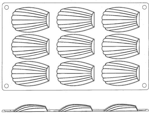 GASTROFLEX PLAQUE GN 1/3 325X176 DE 9 MADELEINES 6.8X3.8 CM - 2