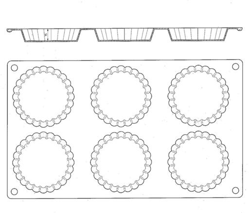 GASTROFLEX PLAQUE GN 1/3 325X176 6 TARTELETTES CANNELÉES 7.5CM - 2