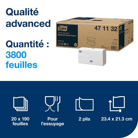ESSUIE-MAINS PLIÉS EN Z TORK® ADVANCED H2 BLANC 23.4X21.3CM 190 FORMATS 2 PLIS ECOLABELX20 - 5