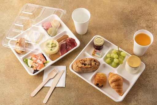 COUVERCLES EN PET POUR PLATEAU REPAS FIBRE 5 COMPARTIMENTS 265X215X10 MM X200 - 2