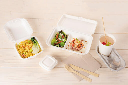 BOÎTES LUNCH FIBRE AVEC COUVERCLE ARTICULÉ 2 COMPARTIMENTS 250X160X60 MM X500 - 2