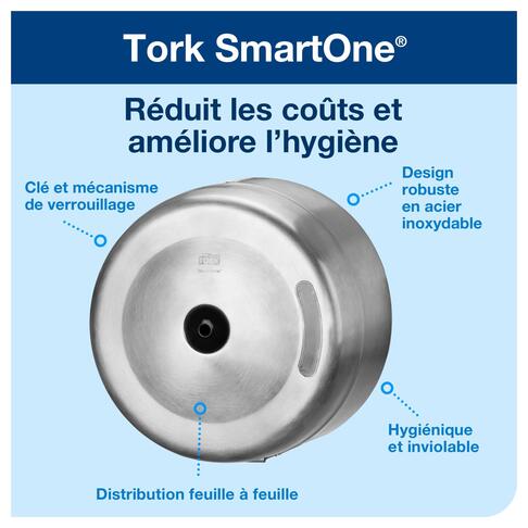 DISTRIBUTEUR DE PAPIER TOILETTE À DÉVIDAGE CENTRAL TORK SMARTONE® T8 INOX - 3