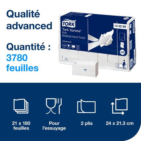 ESSUIE-MAINS PLIÉS EN Z TORK XPRESS® H2 BLANC 21.3X24CM 180 FORMATS 2 PLIS ECOLABEL X21 - 2