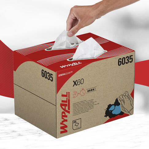 LAVETTE NON TISSEE USAGE COURT WYPALL X60 BOITE DISTRIBUTRICE BLANC 31X42CM X200 - 3